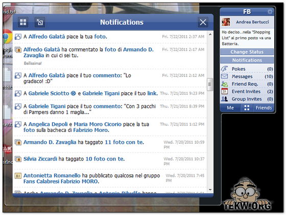 FB Explorer, notifiche facebook sidebar Windows